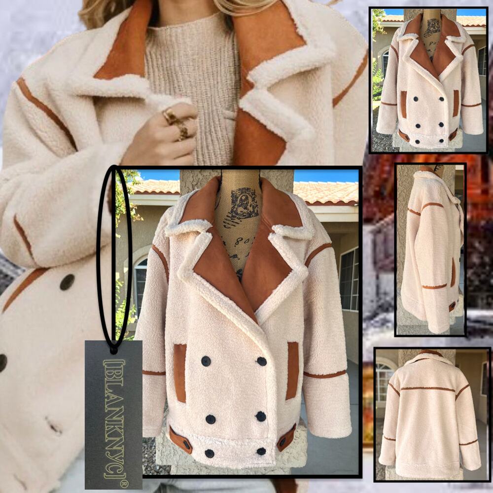 Blank NYC Double Breasted  Oversize Faux Sherpa Teddy  Bear Jacket Size: S